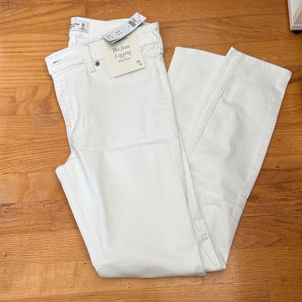 Abercrombie & Fitch The Jean Legging Mid Rise White Skinny Jeans 28 6R‎ NEW